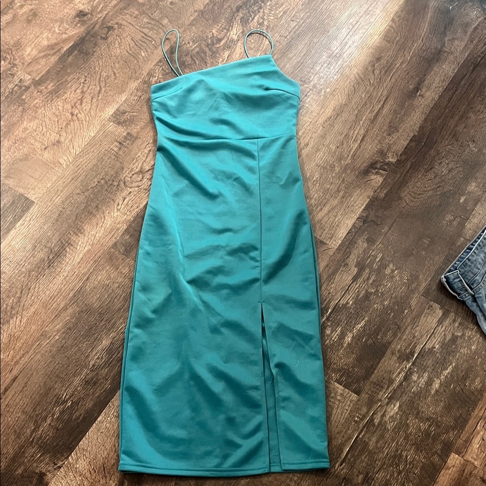 Elegant Teal Spaghetti Strap Dress